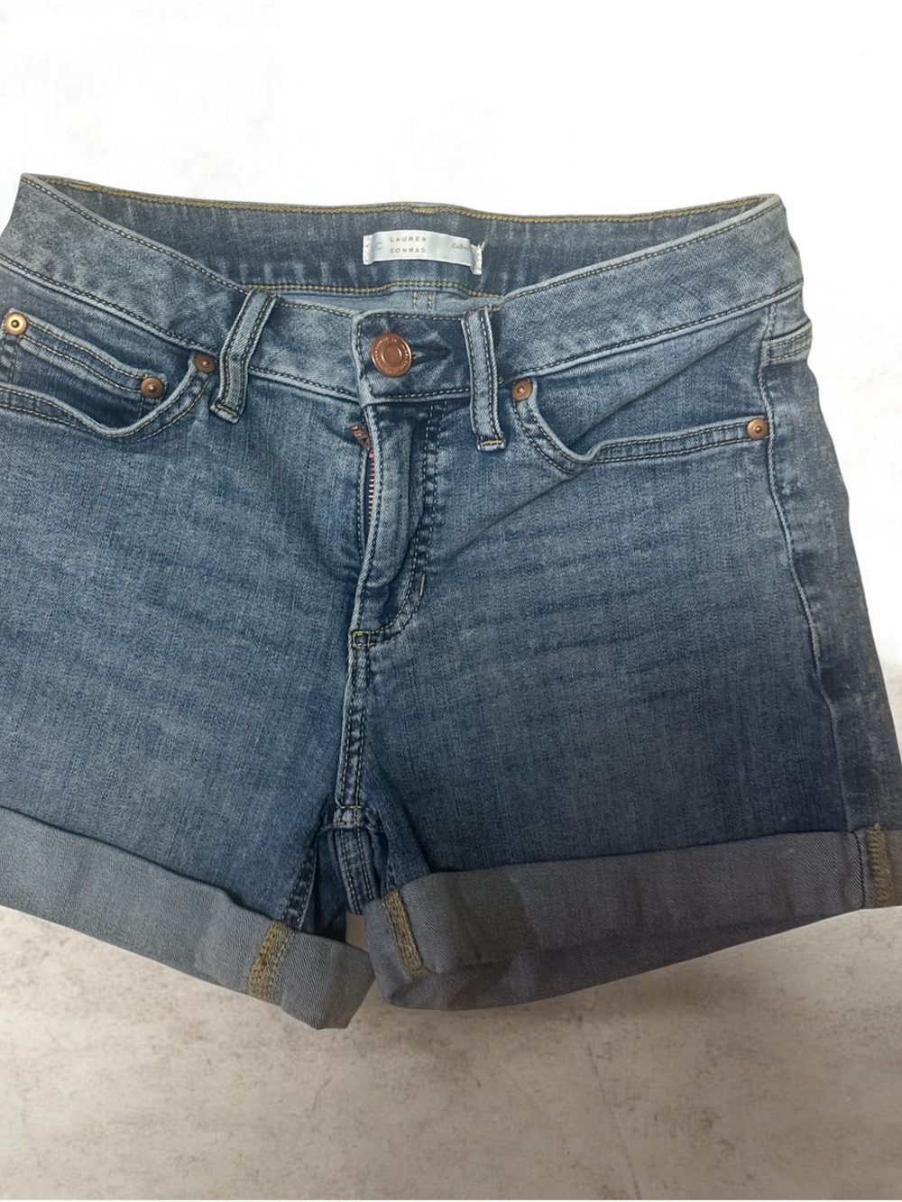 LC Lauren Conrad Blue Rolled Hem Denim Shorts